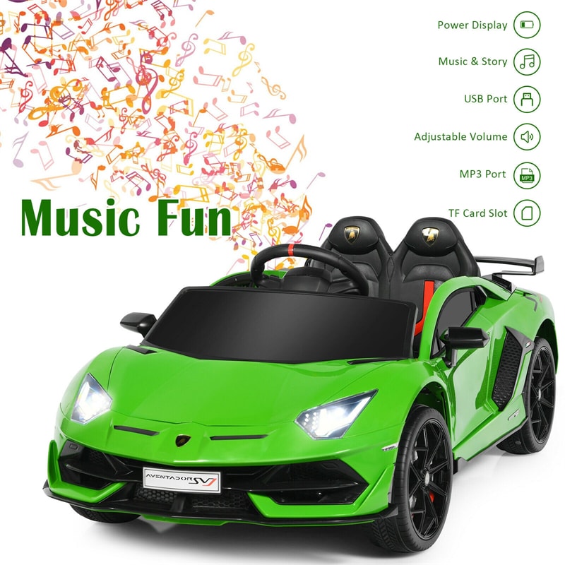 Kids Electric Ride On 12V Licensed Lamborghini Aventador SVJ Battery Powered Sports Car Toy with LED Headlights and R/C