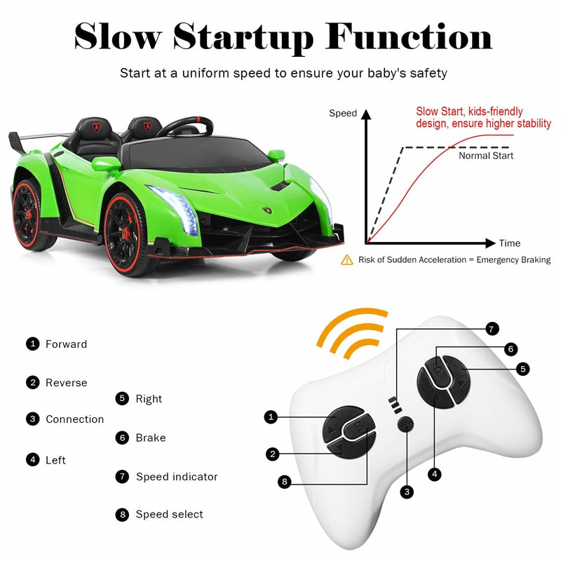 12V 2-Seater Kids Ride On Car Licensed Lamborghini Poison Electric Vehicle with Remote Control Swing Mode LED Lights