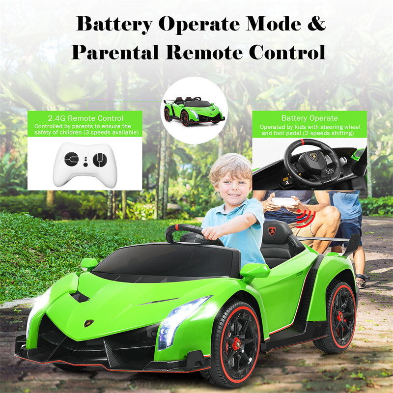 12V 2-Seater Kids Ride On Car Licensed Lamborghini Poison Electric Vehicle with Remote Control Swing Mode LED Lights