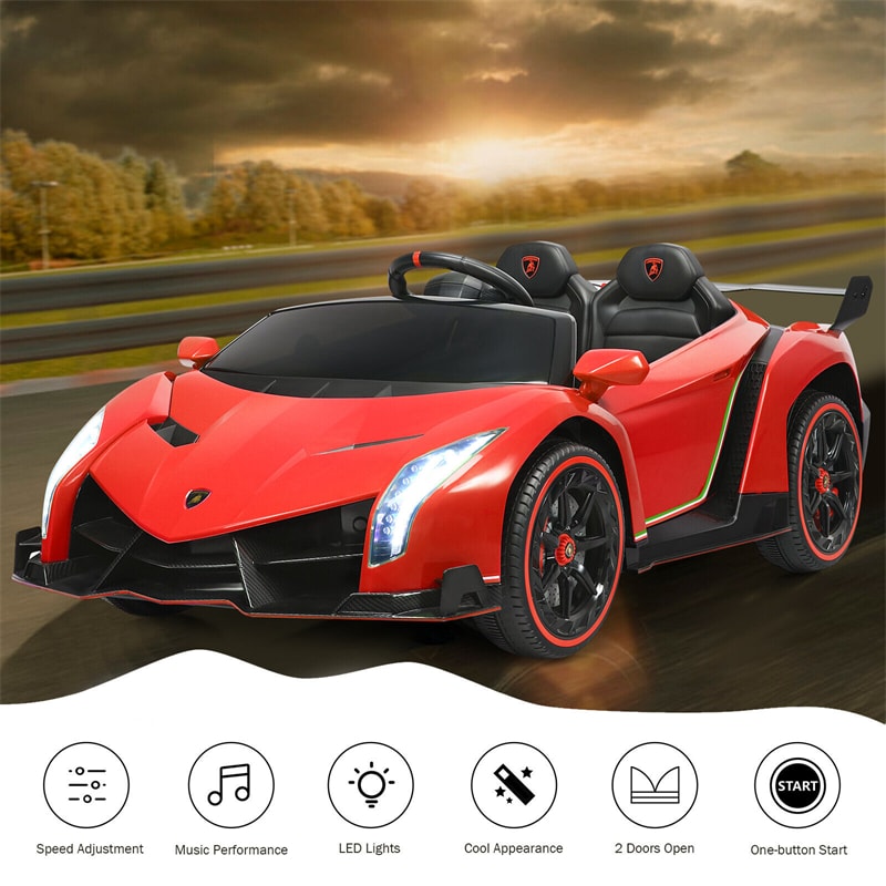 12V 2-Seater Kids Ride On Car Licensed Lamborghini Poison Electric Vehicle with Remote Control Swing Mode LED Lights