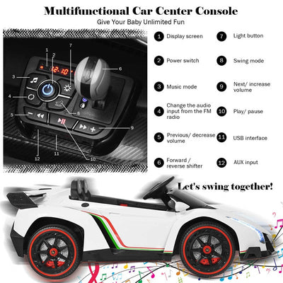 12V 2-Seater Kids Ride On Car Licensed Lamborghini Poison Electric Vehicle with Remote Control Swing Mode LED Lights