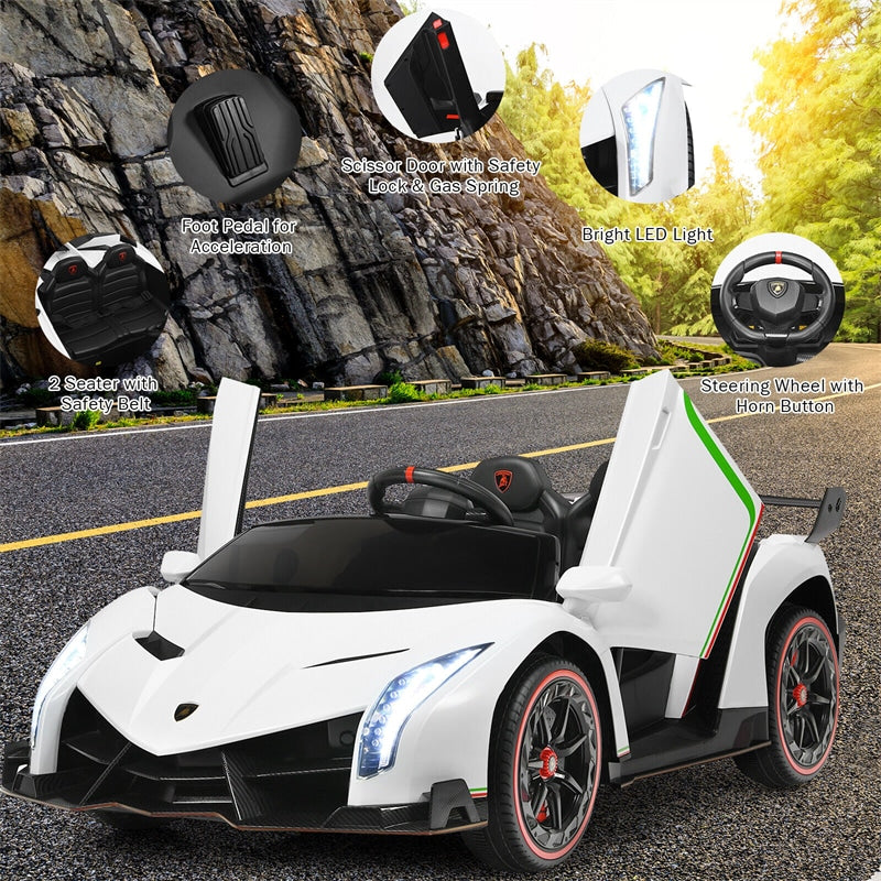 12V 2-Seater Kids Ride On Car Licensed Lamborghini Poison Electric Vehicle with Remote Control Swing Mode LED Lights