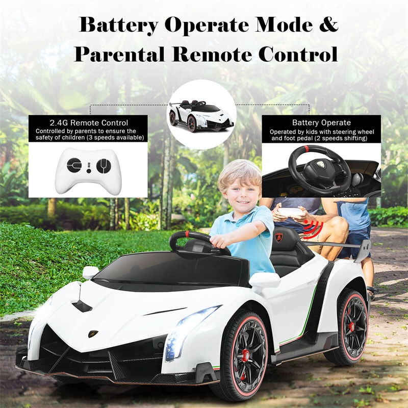 12V 2-Seater Kids Ride On Car Licensed Lamborghini Poison Electric Vehicle with Remote Control Swing Mode LED Lights