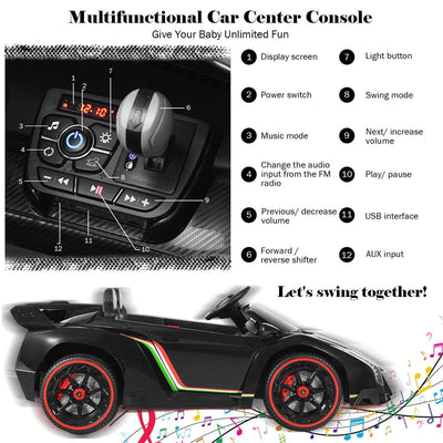 12V 2-Seater Kids Ride On Car Licensed Lamborghini Poison Electric Vehicle with Remote Control Swing Mode LED Lights