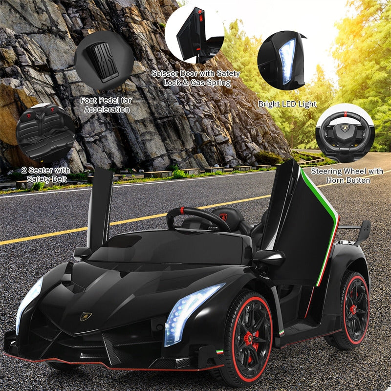 12V 2-Seater Kids Ride On Car Licensed Lamborghini Poison Electric Vehicle with Remote Control Swing Mode LED Lights