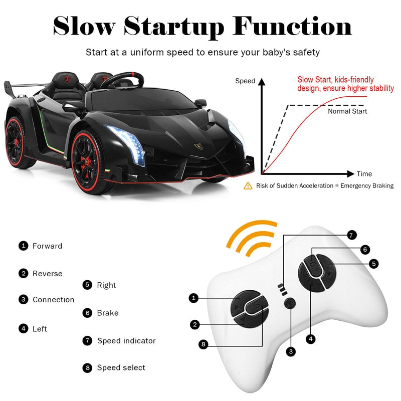 12V 2-Seater Kids Ride On Car Licensed Lamborghini Poison Electric Vehicle with Remote Control Swing Mode LED Lights