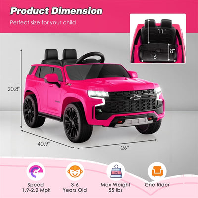 12V Kids Ride-On Car Licensed Chevrolet Tahoe Battery Powered Electric Vehicle SUV with Remote Control Spring Suspension