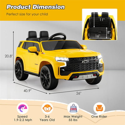 12V Kids Ride-On Car Licensed Chevrolet Tahoe Battery Powered Electric Vehicle SUV with Remote Control Spring Suspension