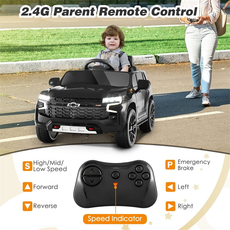 12V Kids Ride-On Car Licensed Chevrolet Tahoe Battery Powered Electric Vehicle SUV with Remote Control Spring Suspension