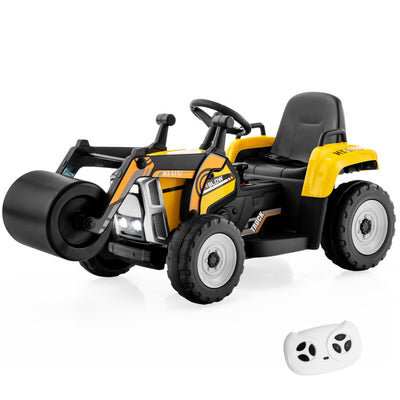 12V Kids Ride On Car Road Roller Battery Powered Electric Tractor with Remote Control Adjustable Drum Roller