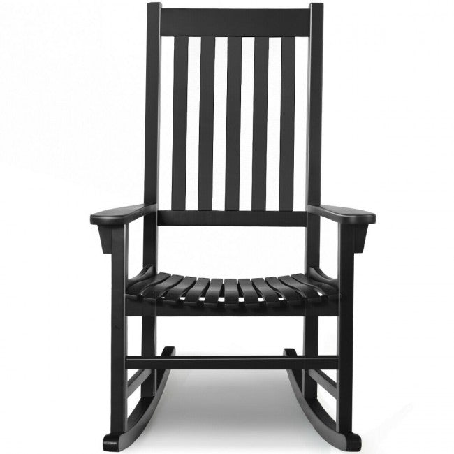 Oversized Wooden Porch Rocking Chair High Back Slat Seat