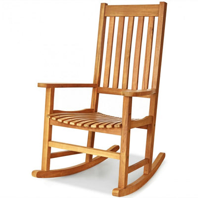 Oversized Wooden Porch Rocking Chair High Back Slat Reclining Seat