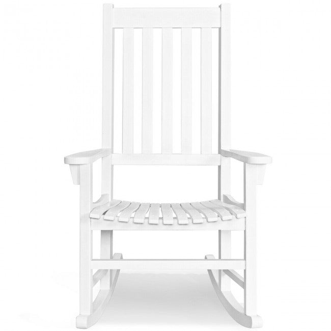 Oversized Wooden Porch Rocking Chair High Back Slat Seat
