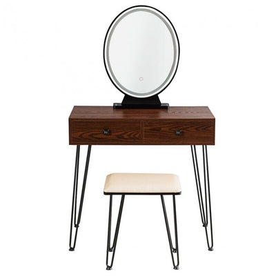 Vanity Table Set Makeup Dressing Desk with Touch Screen Adjustable Brightness Mirror and Cushioned Stool