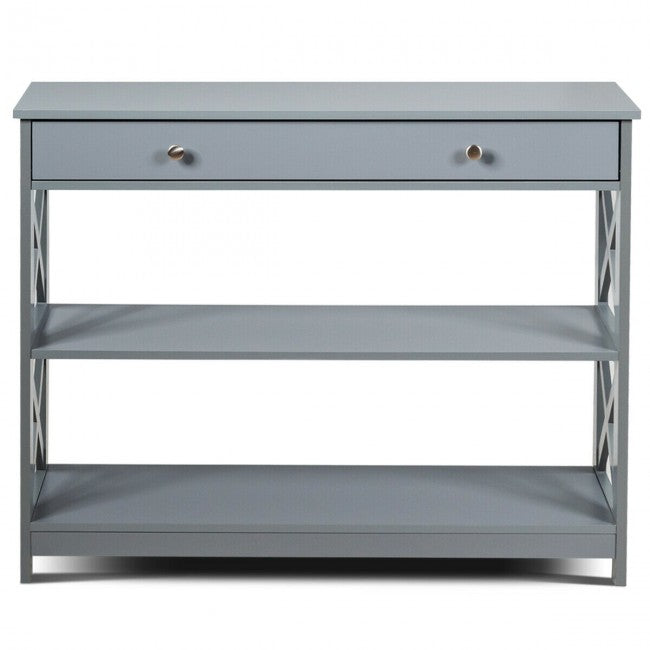 3-Tier Side Console Table Entryway Table Narrow Accent Table with Drawer and Storage Shelves