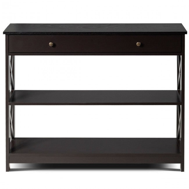 3-Tier Side Console Table Entryway Table Narrow Accent Table with Drawer and Storage Shelves