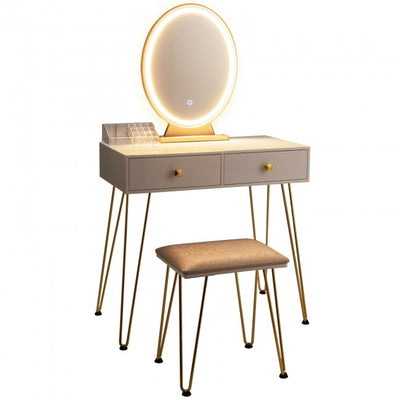 Vanity Table Set Makeup Dressing Desk with Touch Screen Adjustable Brightness Mirror and Cushioned Stool