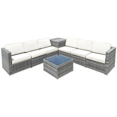 8 Piece Outdoor Patio Rattan All-Weather Conversation Sectional Sofa Furniture Set with Cushion