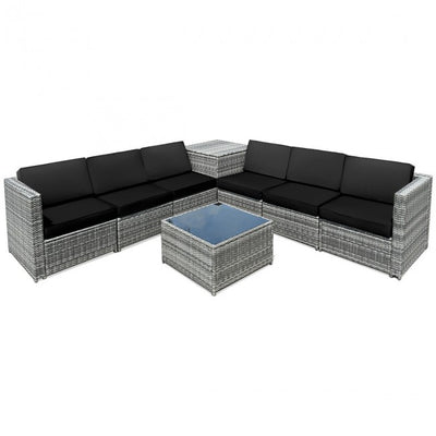 8 Piece Outdoor Patio Rattan All-Weather Conversation Sectional Sofa Furniture Set with Cushion