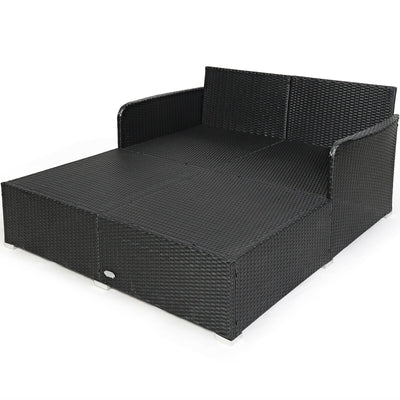 Outdoor Patio Rattan Daybed Thick Pillows Cushioned Sofa Furniture