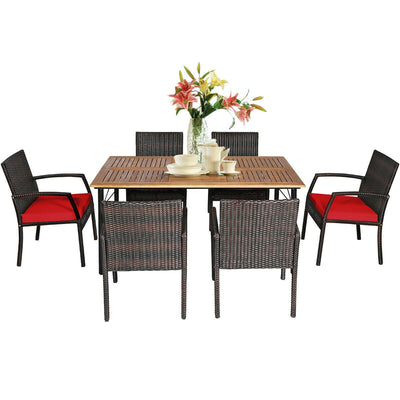 7 Pieces Patio Rattan Cushioned Dining Set with Umbrella Hole