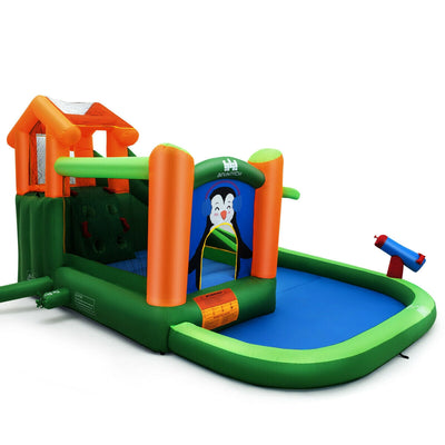 Inflatable Water Park Bouncer with Climbing Wall Splash Pool Water Cannon