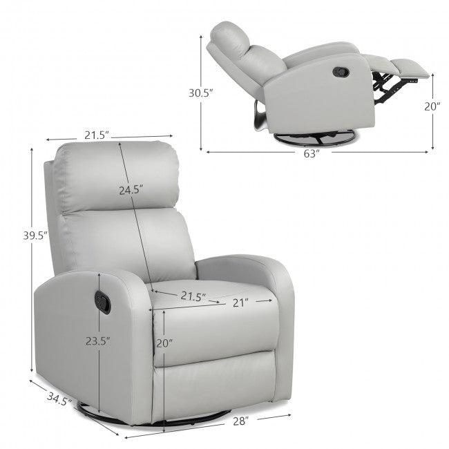 Single Recliner Chair Swivel Rocker Sofa Home Theater Seating with Padded Seat Backrest and Footrest