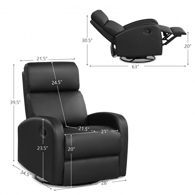 Single Recliner Chair Swivel Rocker Sofa Home Theater Seating with Padded Seat Backrest and Footrest