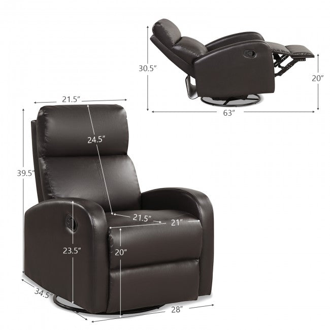 Single Recliner Chair Swivel Rocker Sofa Home Theater Seating with Padded Seat Backrest and Footrest
