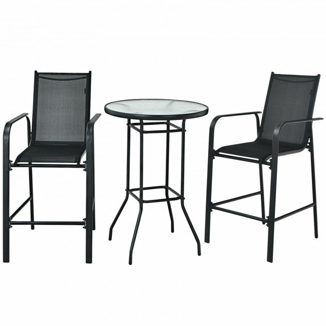 3 Pieces Outdoor Patio Bar Height Bistro Set with Stools and Table
