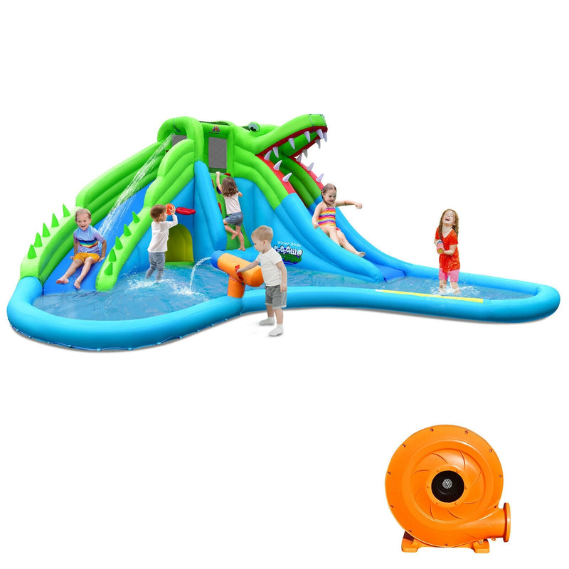 Inflatable Crocodile Style Water Slide Upgraded Kids Bounce Castle with 780W Blower