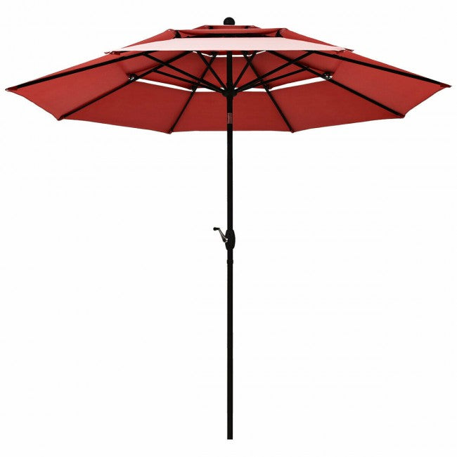 Costway 10ft 3 Tier Patio Umbrella Aluminum Sunshade Shelter Double Vented-Burgundy Costway 10ft 3 Tier Patio Umbrella Aluminum Sunshade Shelter Double Vented-Burgundy