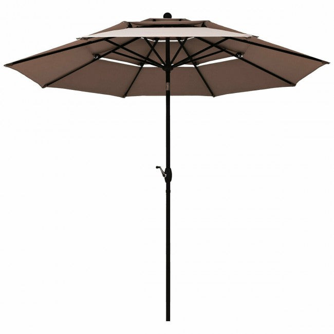 10ft Outdoor Patio 3 Tier Vented Offset Umbrella with 1.5" Aluminum Pole and 8 Sturdy Ribs