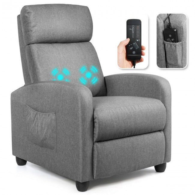 Single Recliner Chair Wingback Chair Home Theater Seating with Massage Function and Side Pocket