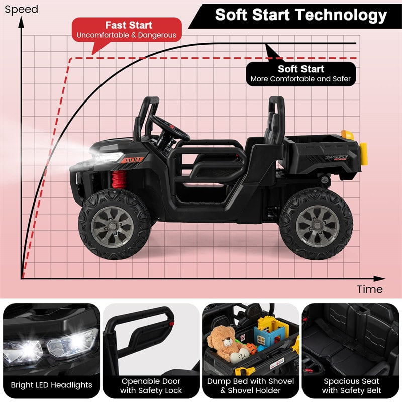 12V 2-Seater Ride On Car Electric Dump Truck Kids UTV Car with Remote Control Electric Dump Bed Rocking Function-Canada Only