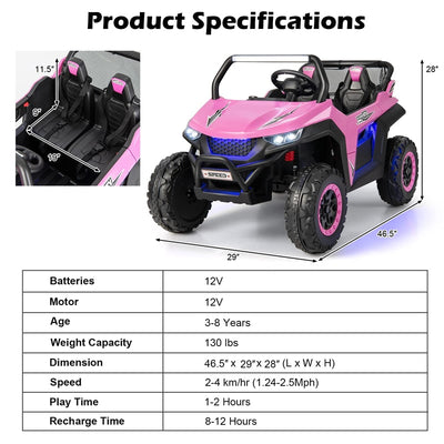 12V 2-Seater Kids Kids Ride On UTV Car Electric Vehicle with Remote Control and Multiple Joyful Functions