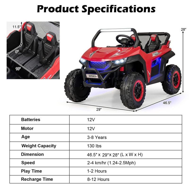 12V 2-Seater Kids Kids Ride On UTV Car Electric Vehicle with Remote Control and Multiple Joyful Functions-Canada Only