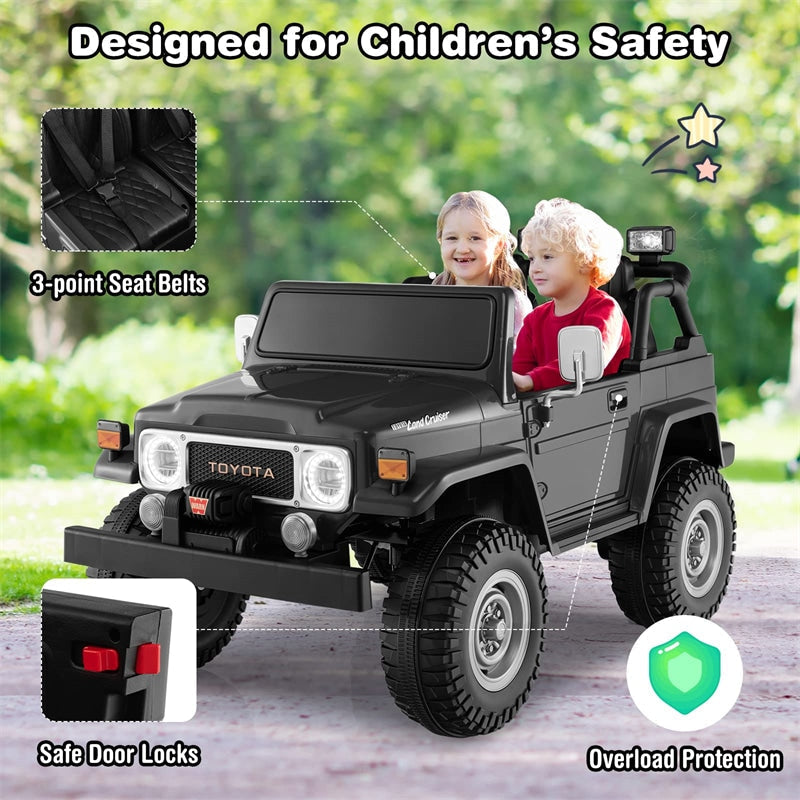12V Kids Licensed Toyota FJ40 Ride On Truck Car 2-Seater Electric Vehicle with Remote Control Colorful Laser Lights-Canada Only