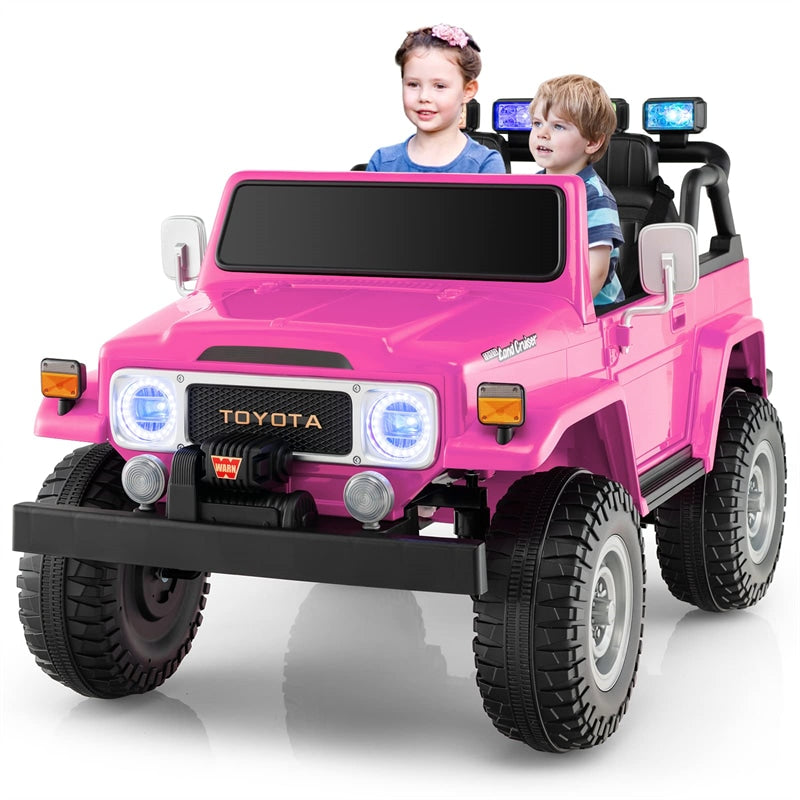 12V Kids Licensed Toyota FJ40 Ride On Truck Car 2-Seater Electric Vehicle with Remote Control Colorful Laser Lights-Canada Only