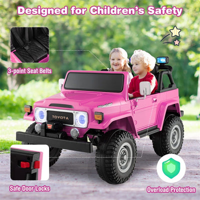 12V Kids Licensed Toyota FJ40 Ride On Truck Car 2-Seater Electric Vehicle with Remote Control Colorful Laser Lights-Canada Only