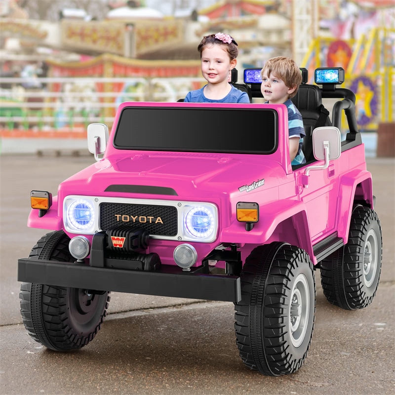 12V Kids Licensed Toyota FJ40 Ride On Truck Car 2-Seater Electric Vehicle with Remote Control Colorful Laser Lights-Canada Only