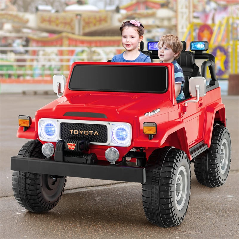 12V Kids Licensed Toyota FJ40 Ride On Truck Car 2-Seater Electric Vehicle with Remote Control Colorful Laser Lights