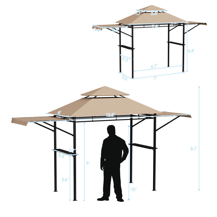 13.5 x 4 Feet Outdoor Grill Gazebo Patio Double Tier BBQ Canopy Shelter with Dual Side Awnings