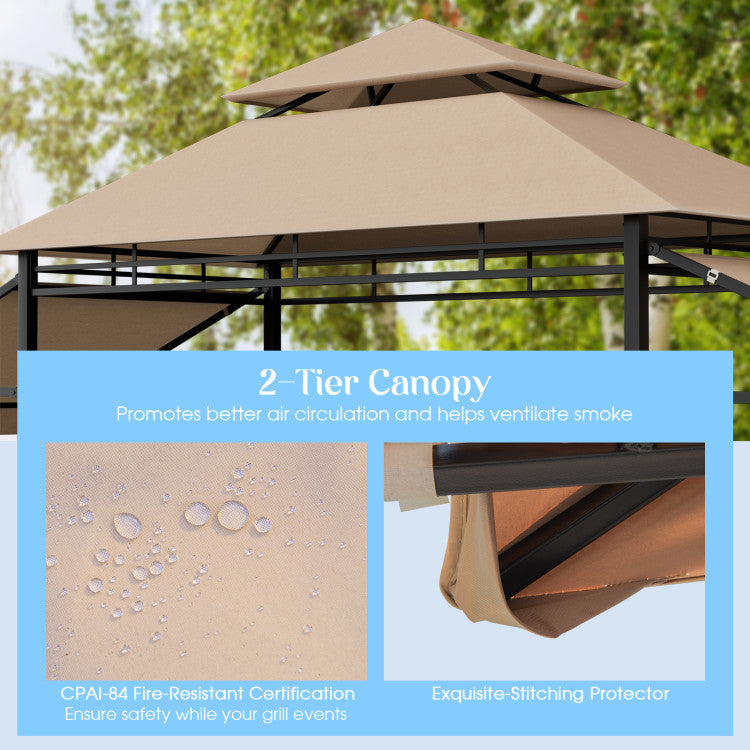 13.5 x 4 Feet Outdoor Grill Gazebo Patio Double Tier BBQ Canopy Shelter with Dual Side Awnings