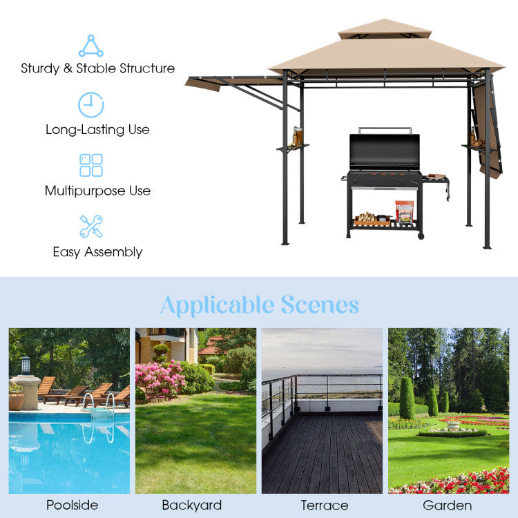 13.5 x 4 Feet Outdoor Grill Gazebo Patio Double Tier BBQ Canopy Shelter with Dual Side Awnings