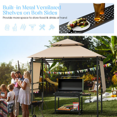 13.5 x 4 Feet Outdoor Grill Gazebo Patio Double Tier BBQ Canopy Shelter with Dual Side Awnings