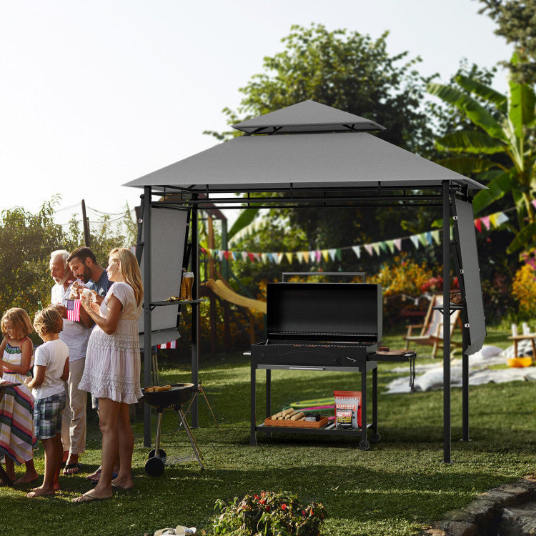 13.5 x 4 Feet Outdoor Grill Gazebo Patio Double Tier BBQ Canopy Shelter with Dual Side Awnings