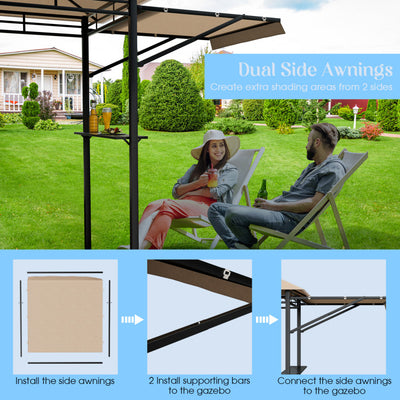 13.5 x 4 Feet Outdoor Grill Gazebo Patio Double Tier BBQ Canopy Shelter with Dual Side Awnings