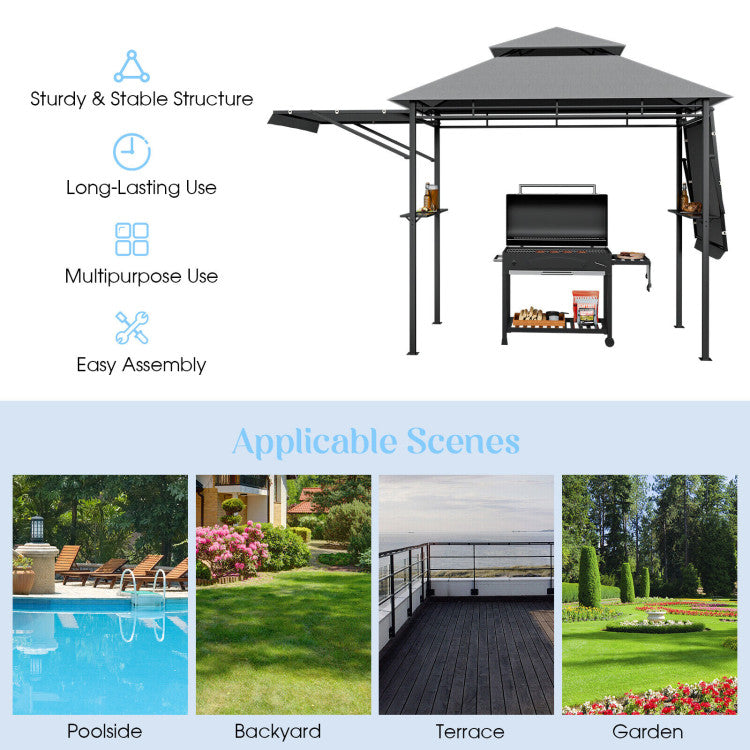 13.5 x 4 Feet Outdoor Grill Gazebo Patio Double Tier BBQ Canopy Shelter with Dual Side Awnings