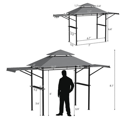 13.5 x 4 Feet Outdoor Grill Gazebo Patio Double Tier BBQ Canopy Shelter with Dual Side Awnings